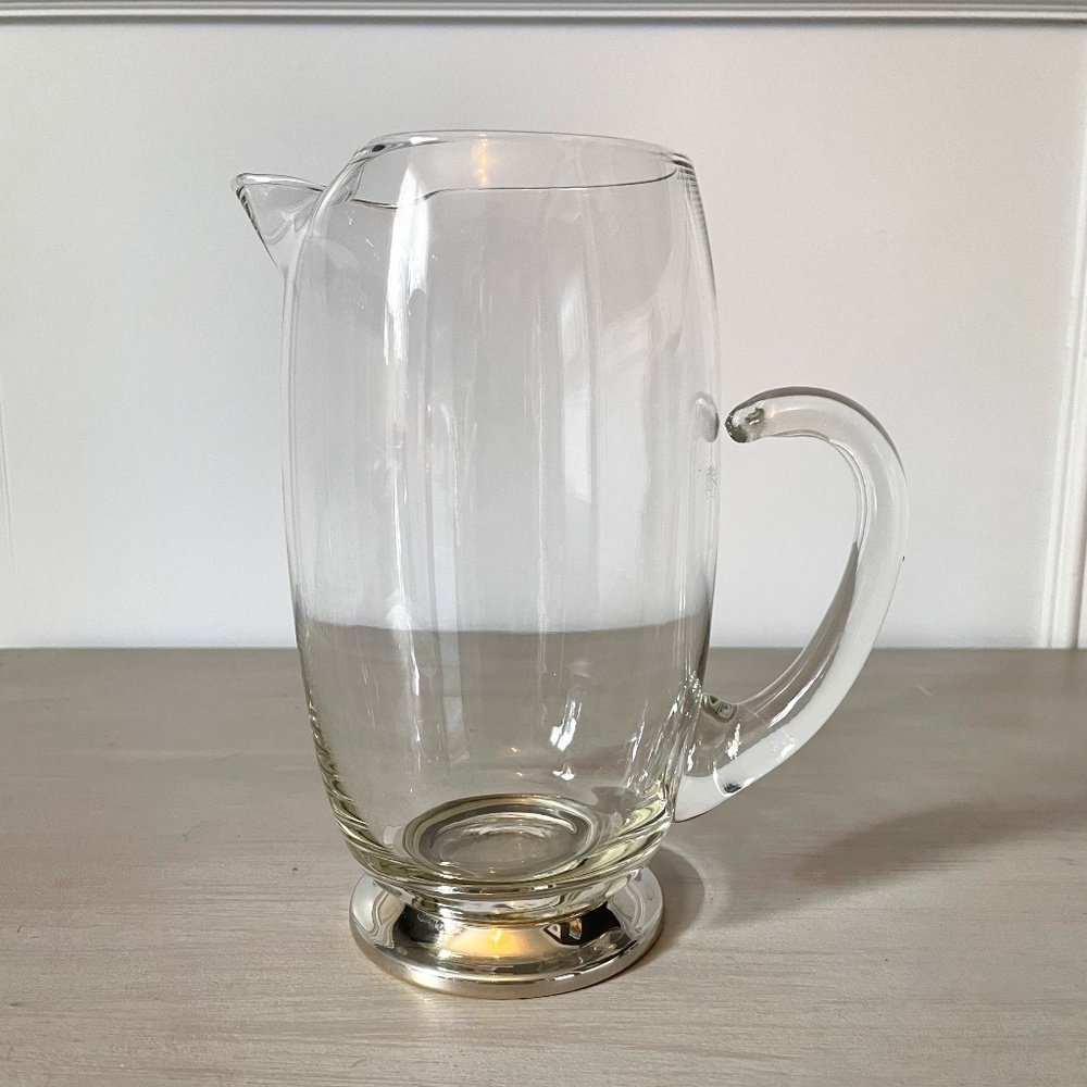 VINTAGE Mid-Century Silver Smith Studio Glass & Silver Cocktail Pitcher